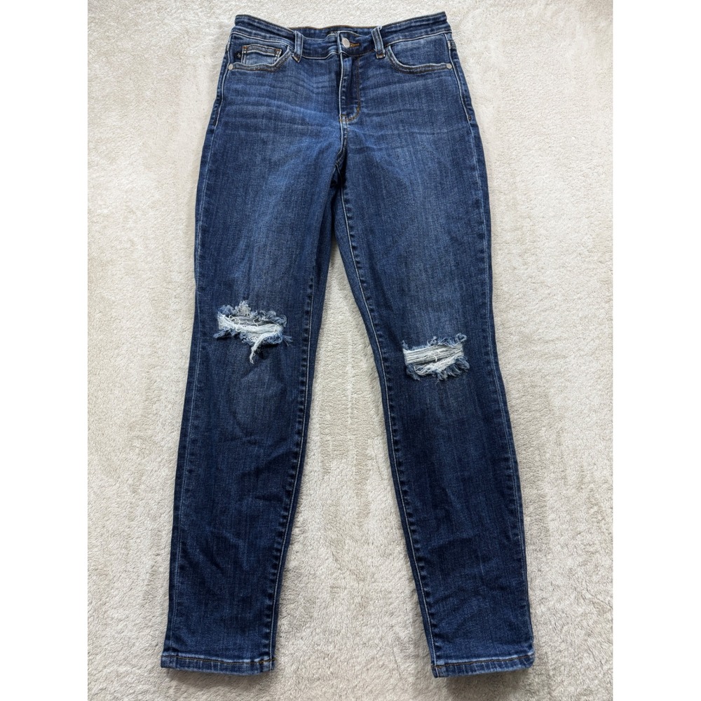 Judy Blue Womens Slim Fit Distressed Knee Mid Rise Blue Jeans 5/27 Meas: 28x29.5